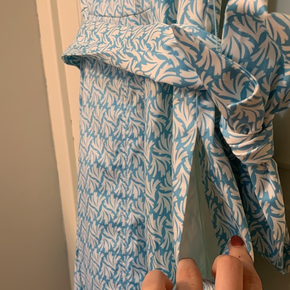 Boden Mischa Belted Midi Fit and Flare Dress in Aqua Swaying Coral Sz 6 - Picture 11 of 16